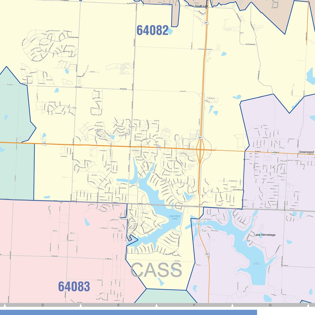 Color Cast Zip Code Style Wall Map of Lees Summit, MO