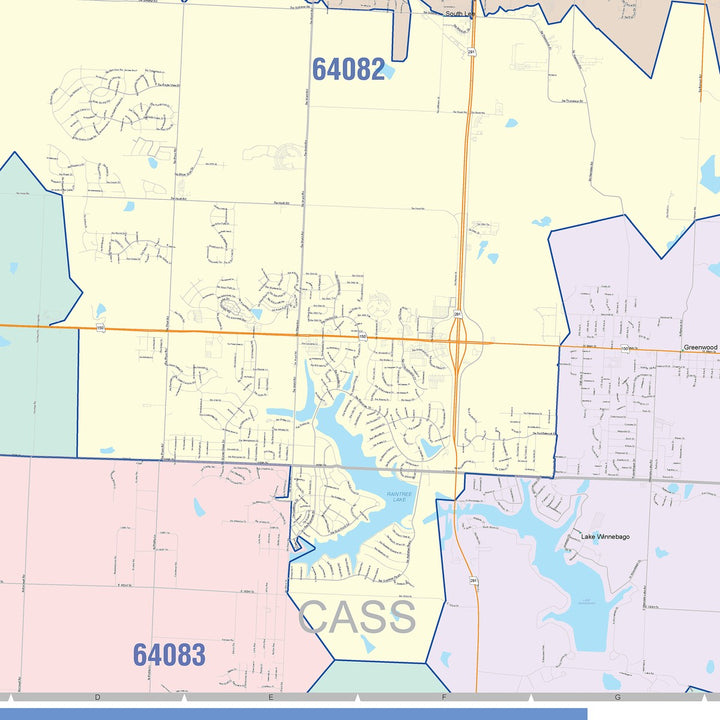 Color Cast Zip Code Style Wall Map of Lees Summit, MO
