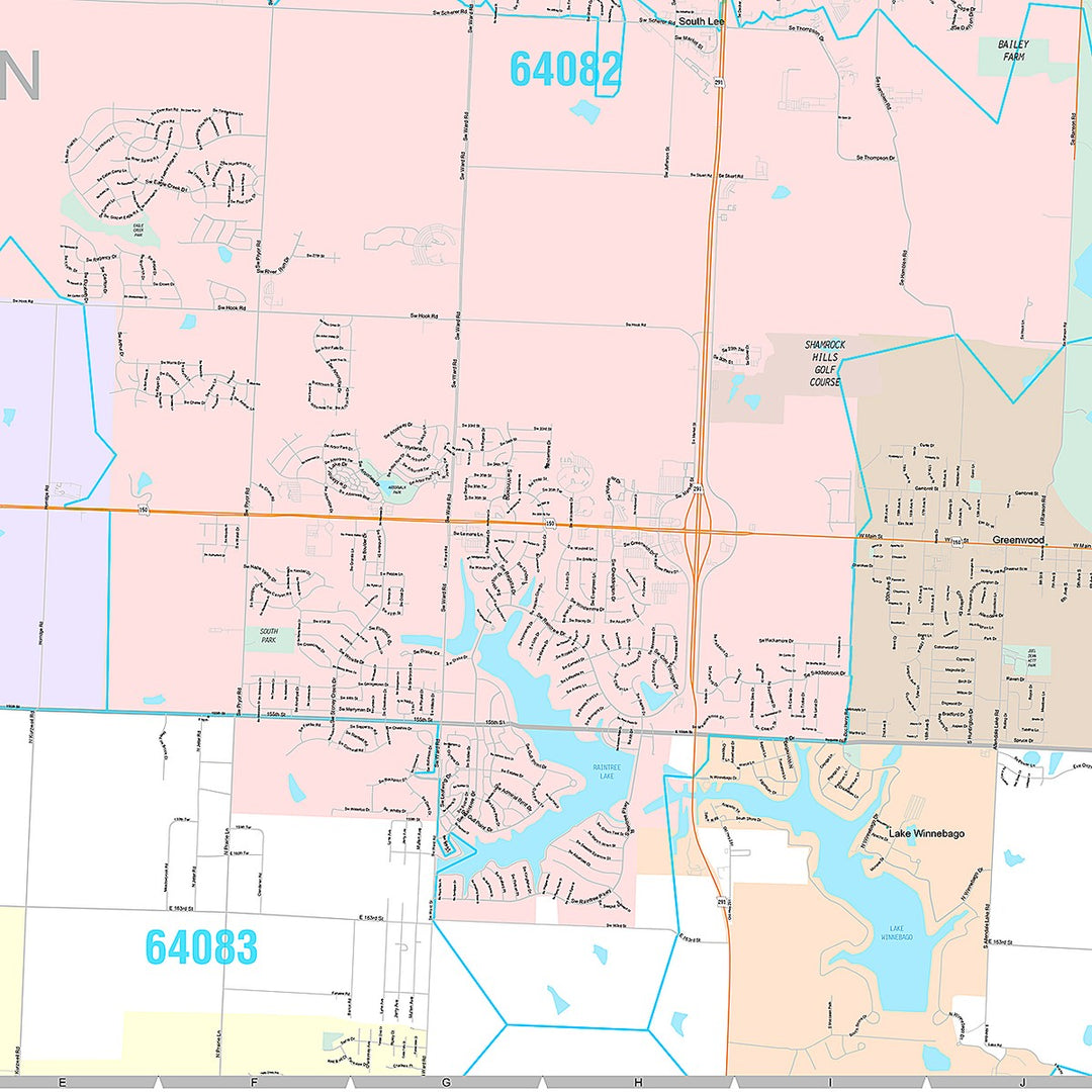 Premium Style Wall Map of Lees Summit, MO