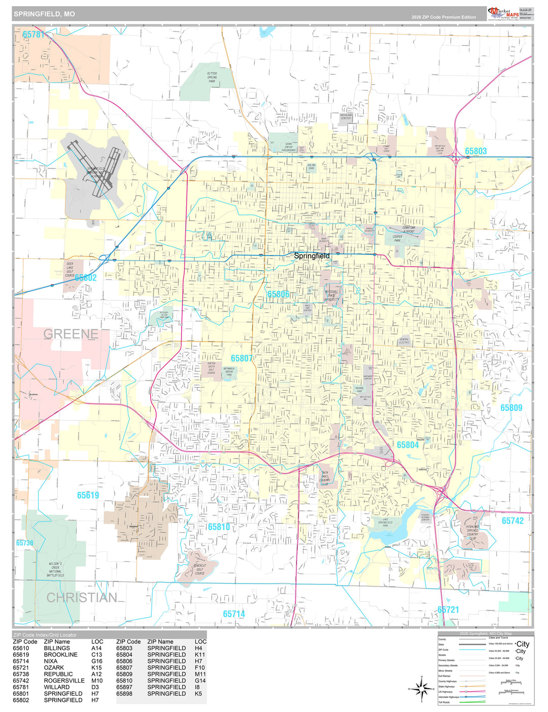Premium Style Wall Map of Springfield, MO