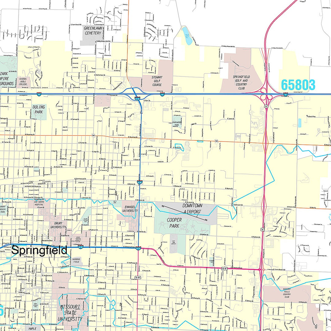 Premium Style Wall Map of Springfield, MO