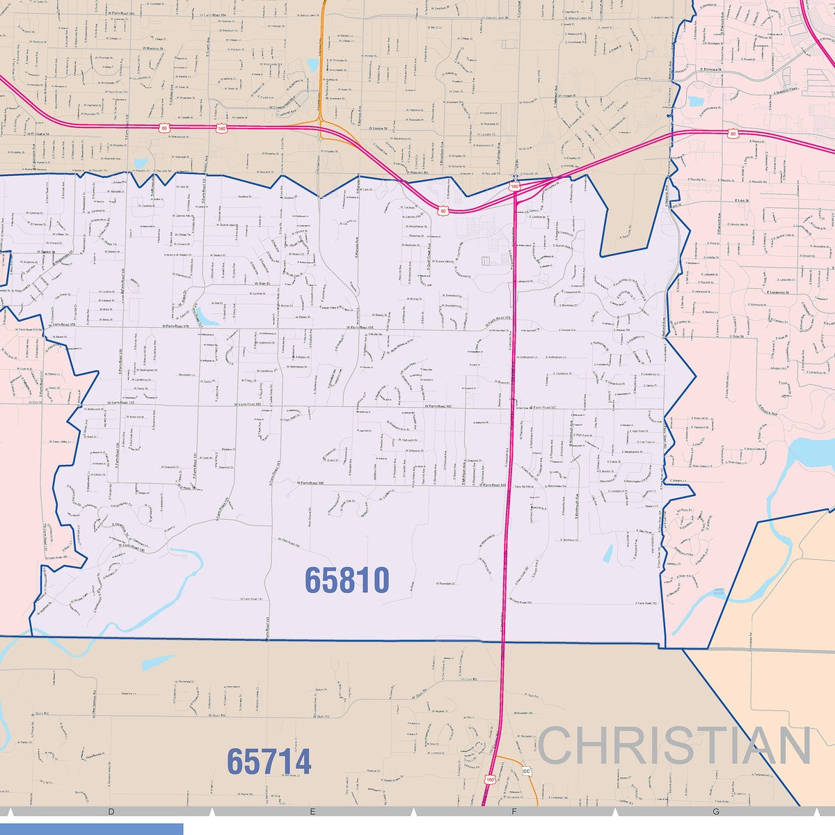 Color Cast Zip Code Style Wall Map of Springfield, MO – American