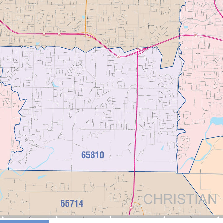 Color Cast Zip Code Style Wall Map of Springfield, MO