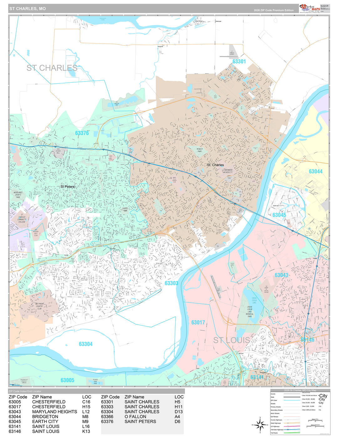 Premium Style Wall Map of St. Charles, MO