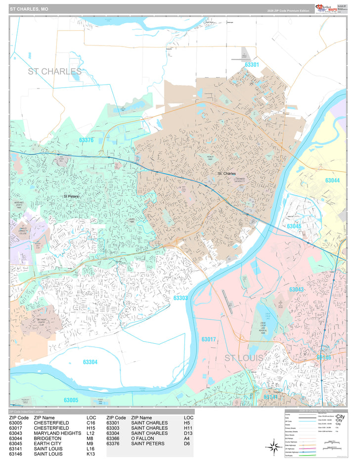 Premium Style Wall Map of St. Charles, MO