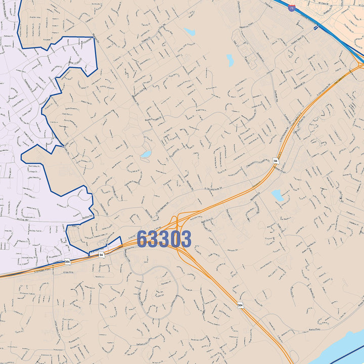 Color Cast Zip Code Style Wall Map of St. Charles, MO