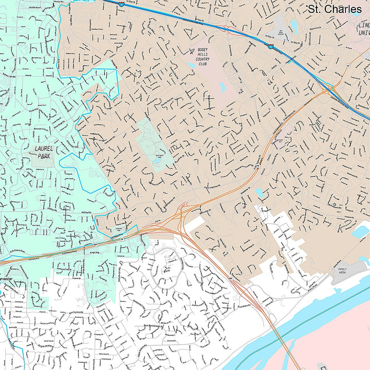 Premium Style Wall Map of St. Charles, MO