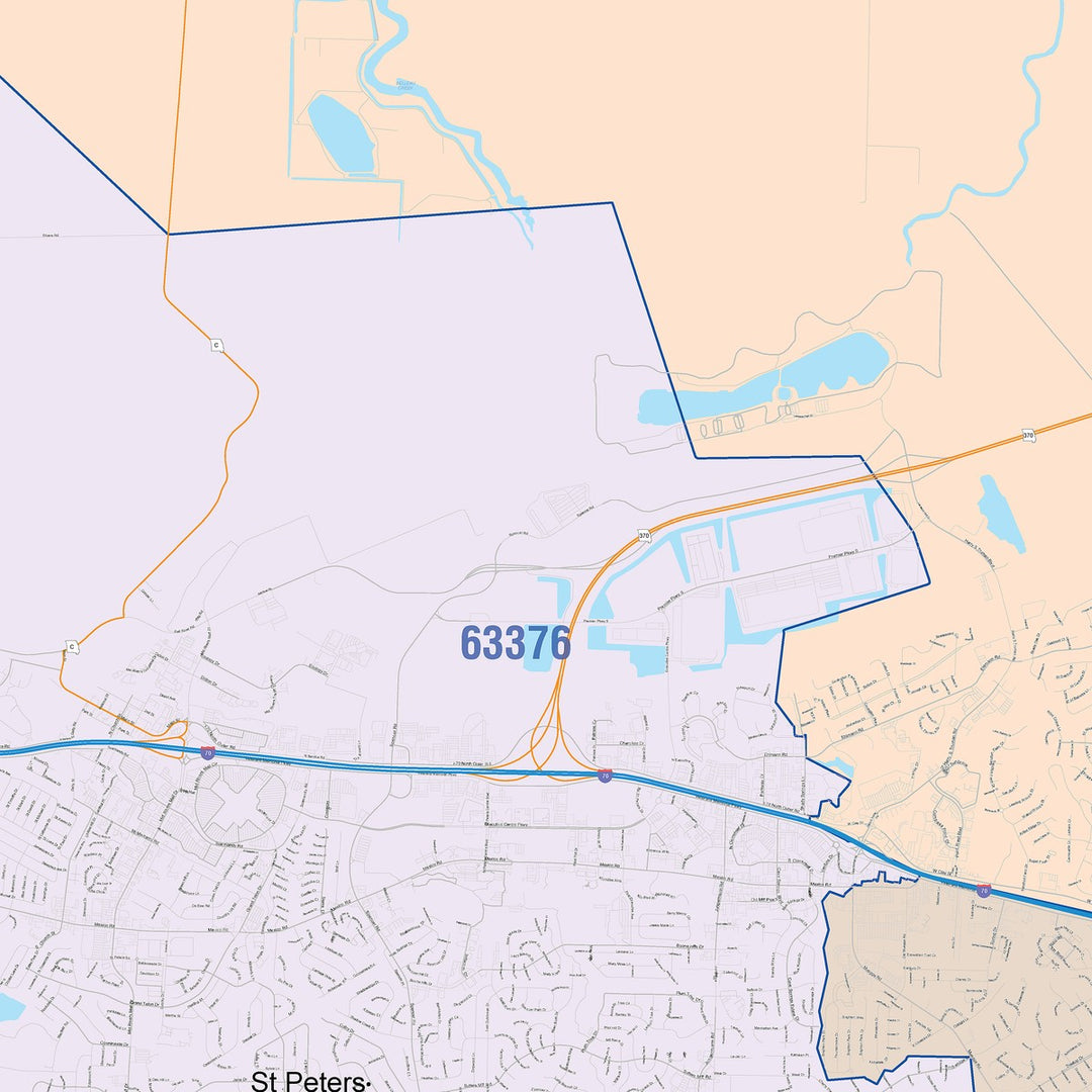 Color Cast Zip Code Style Wall Map of St. Charles, MO