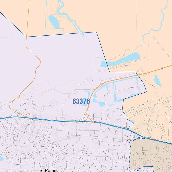 Color Cast Zip Code Style Wall Map of St. Charles, MO