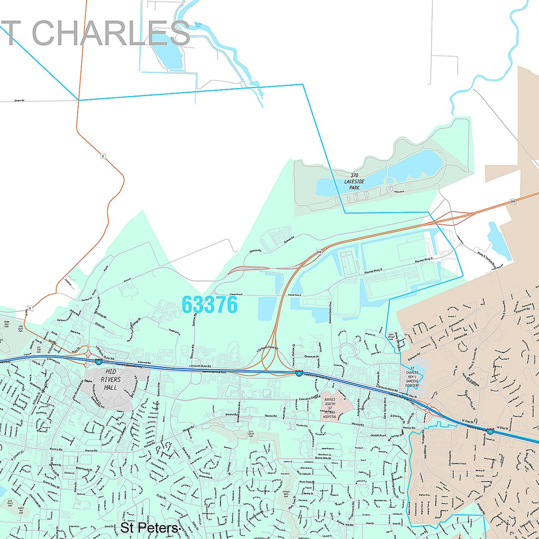 Premium Style Wall Map of St. Charles, MO
