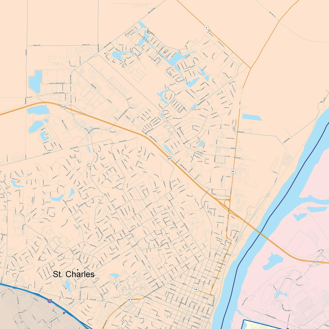 Color Cast Zip Code Style Wall Map of St. Charles, MO