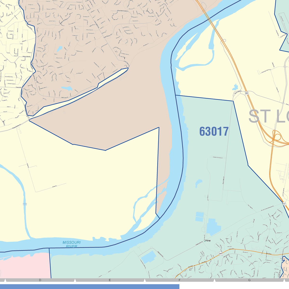 Color Cast Zip Code Style Wall Map of St. Charles, MO – American