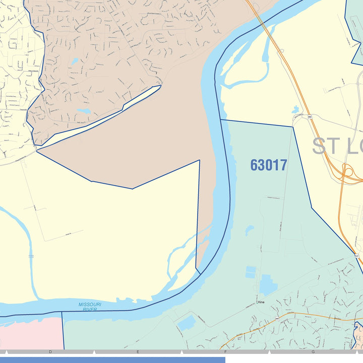 Color Cast Zip Code Style Wall Map of St. Charles, MO