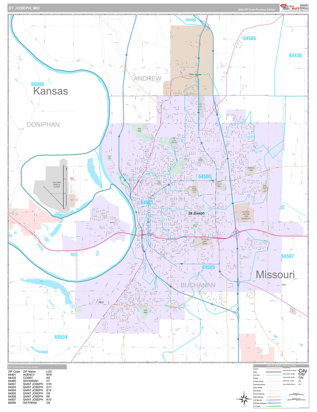 Premium Style Wall Map of St. Joseph, MO