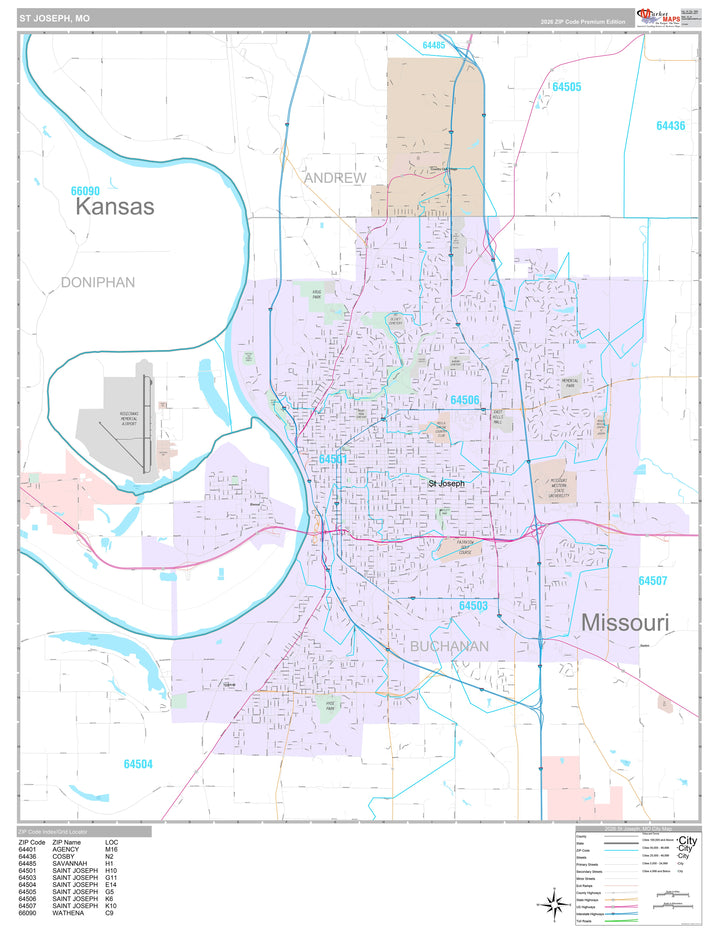 Premium Style Wall Map of St. Joseph, MO