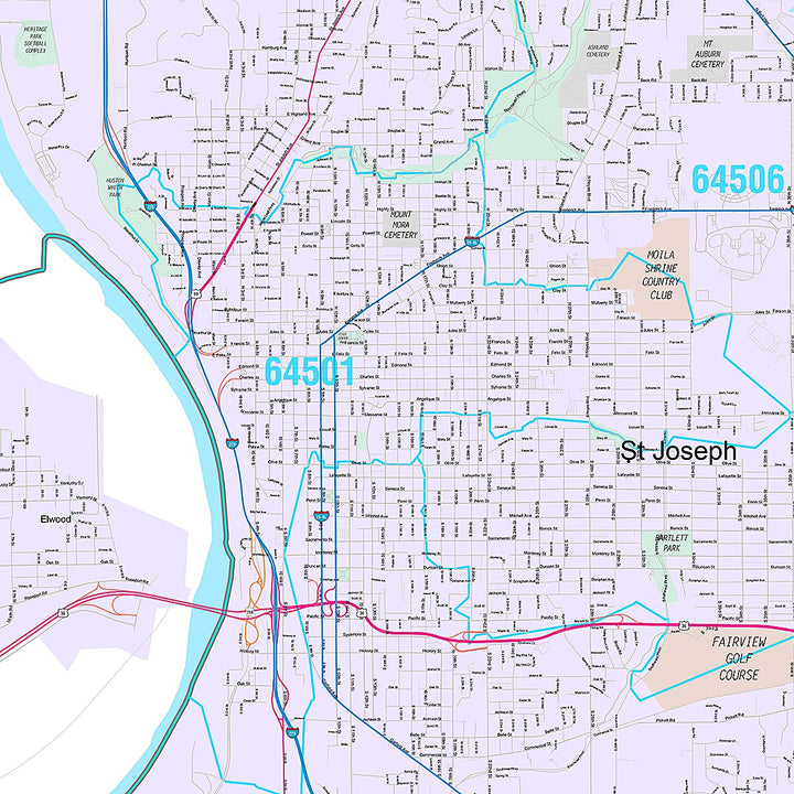Premium Style Wall Map of St. Joseph, MO