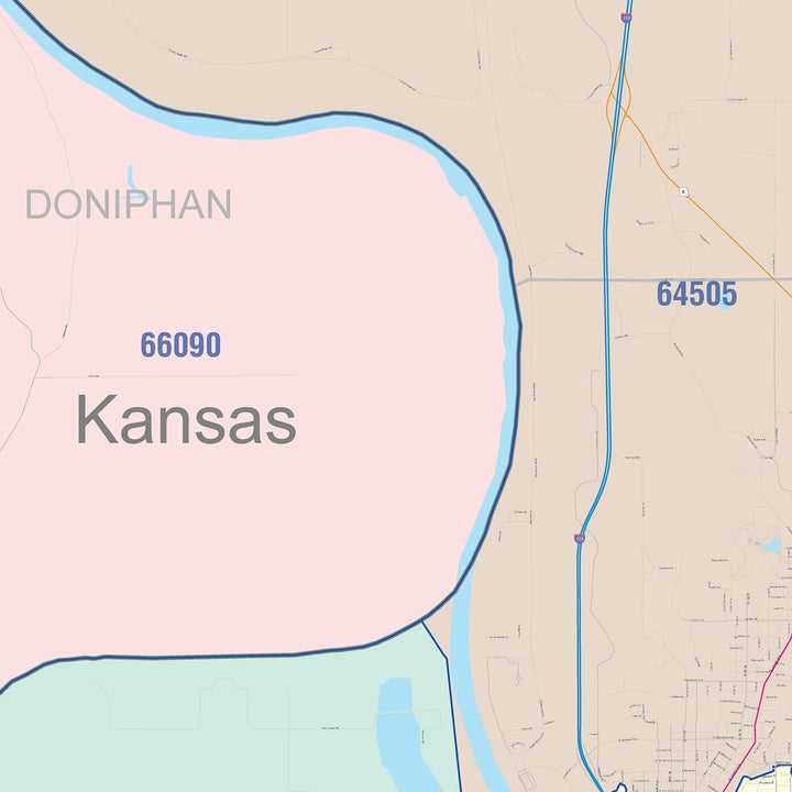 Color Cast Zip Code Style Wall Map of St. Joseph, MO