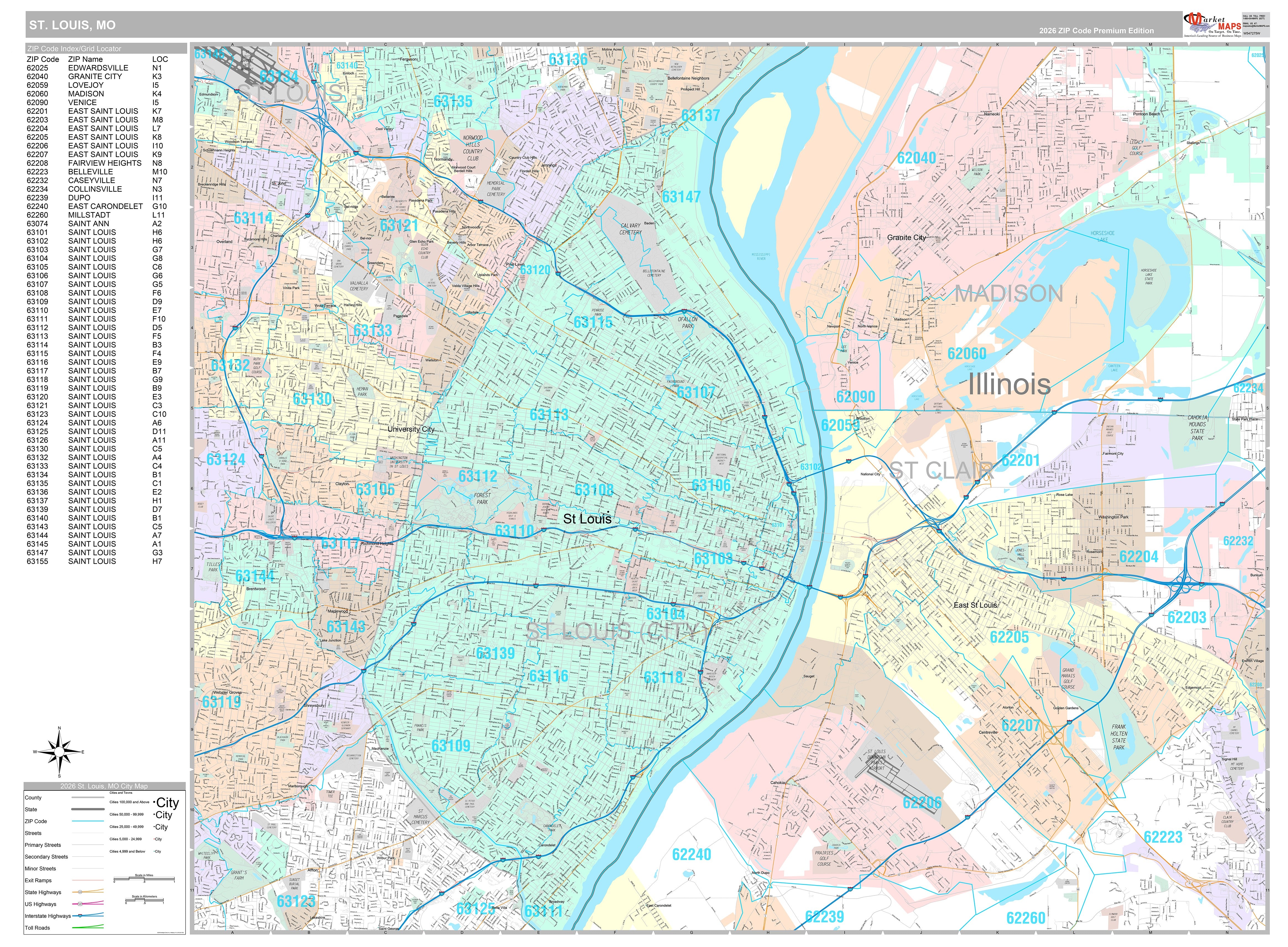 Premium Style Wall Map of St. Louis MO. – American Map Store