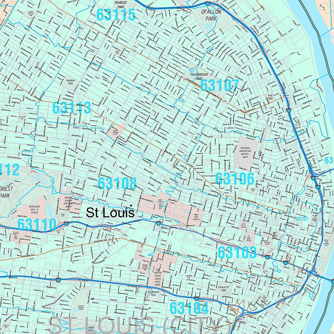 Premium Style Wall Map of St. Louis MO.