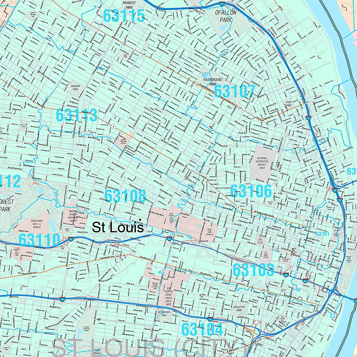 Premium Style Wall Map of St. Louis MO.