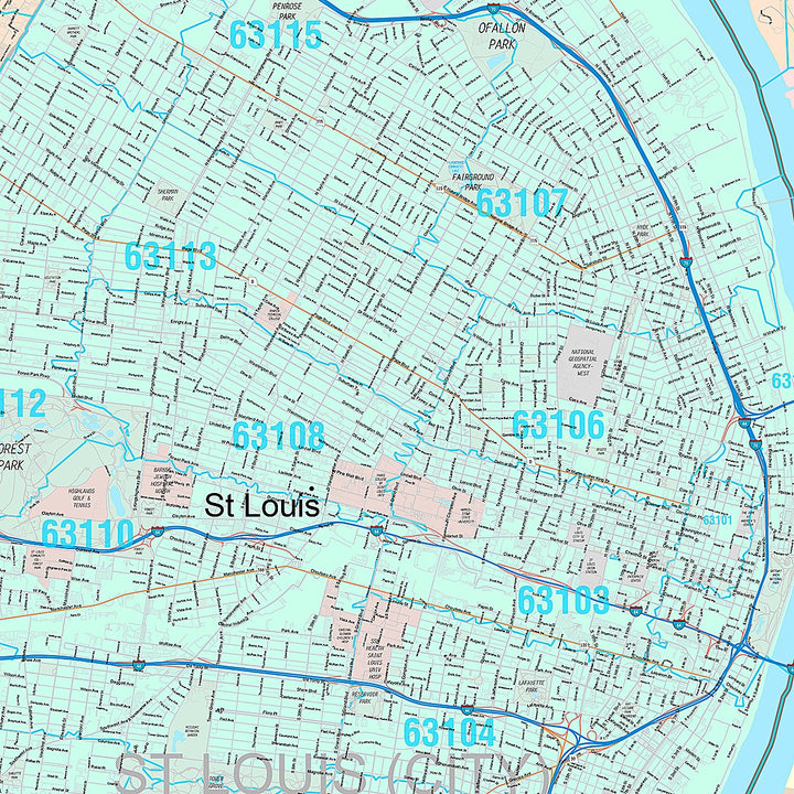 Premium Style Wall Map of St. Louis MO.