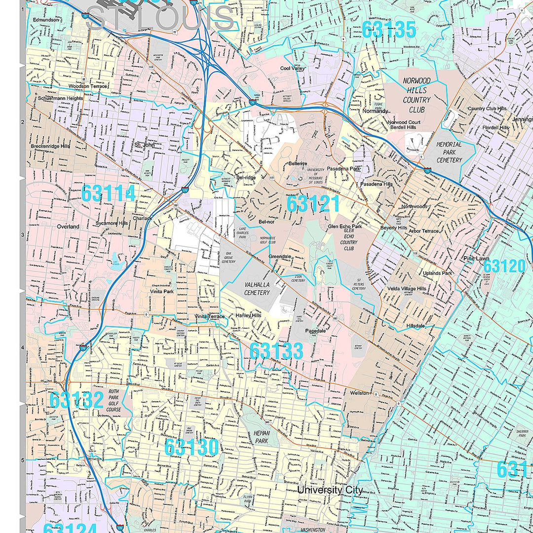 Premium Style Wall Map of St. Louis MO.