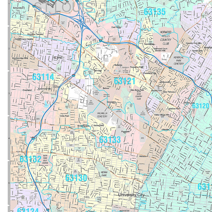 Premium Style Wall Map of St. Louis MO.