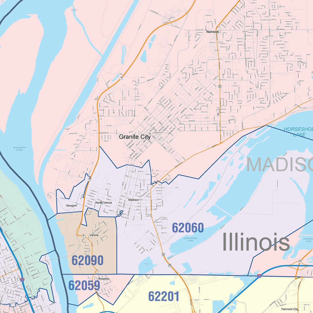 Colorcast Zip Code Style Wall Map of St. Louis, MO – American Map Store