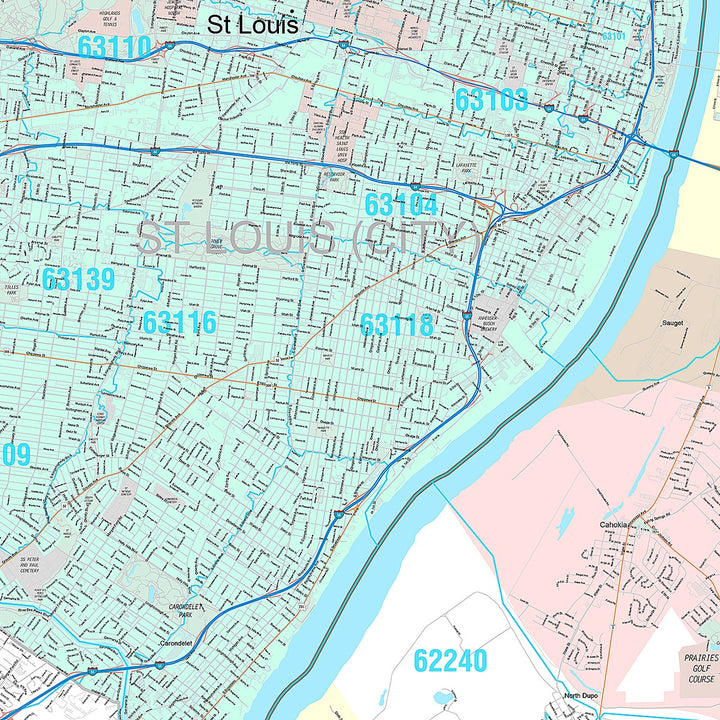 Premium Style Wall Map of St. Louis MO.