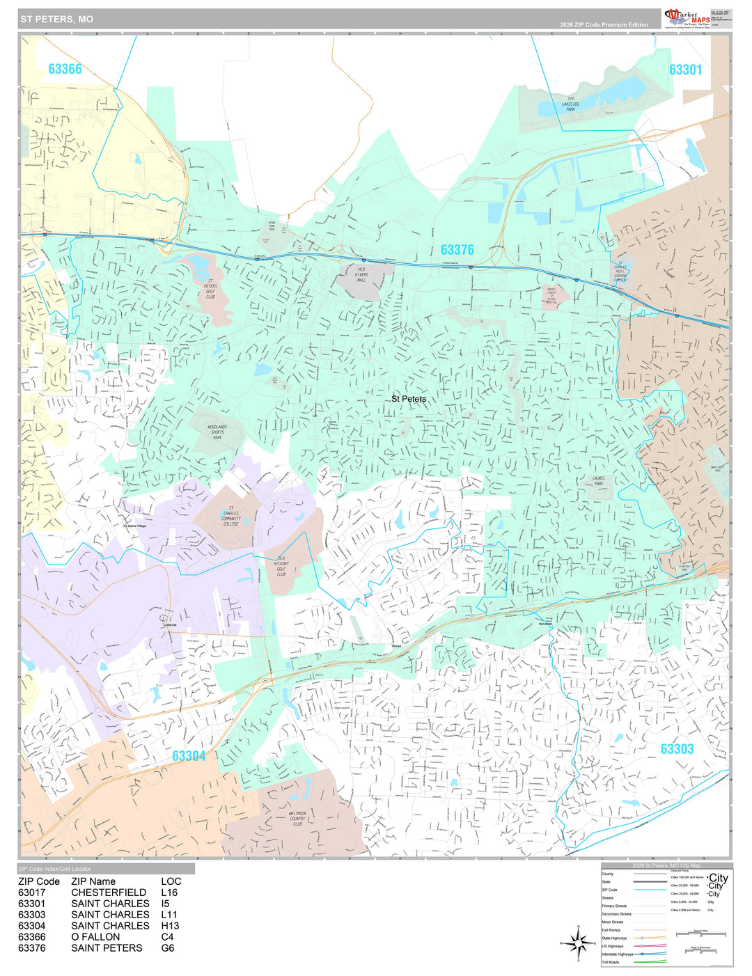 Premium Style Wall Map of St. Peters, MO