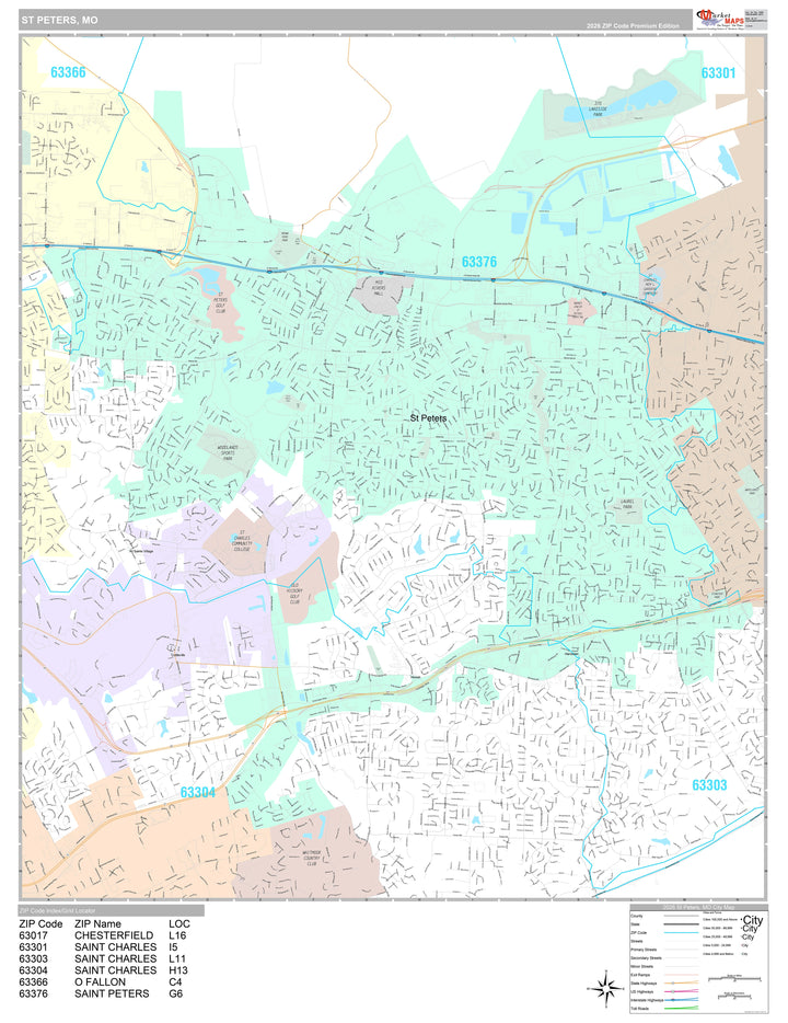 Premium Style Wall Map of St. Peters, MO