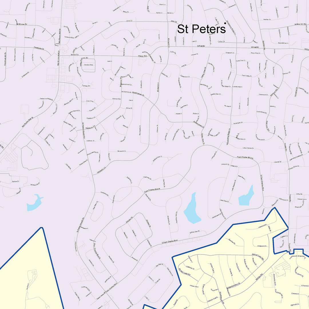 Color Cast Zip Code Style Wall Map of St. Peters, MO