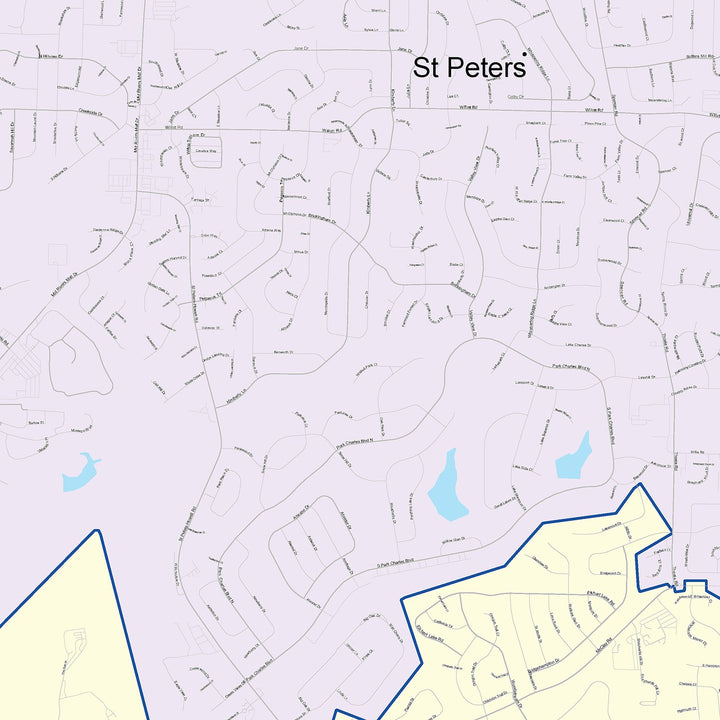 Color Cast Zip Code Style Wall Map of St. Peters, MO