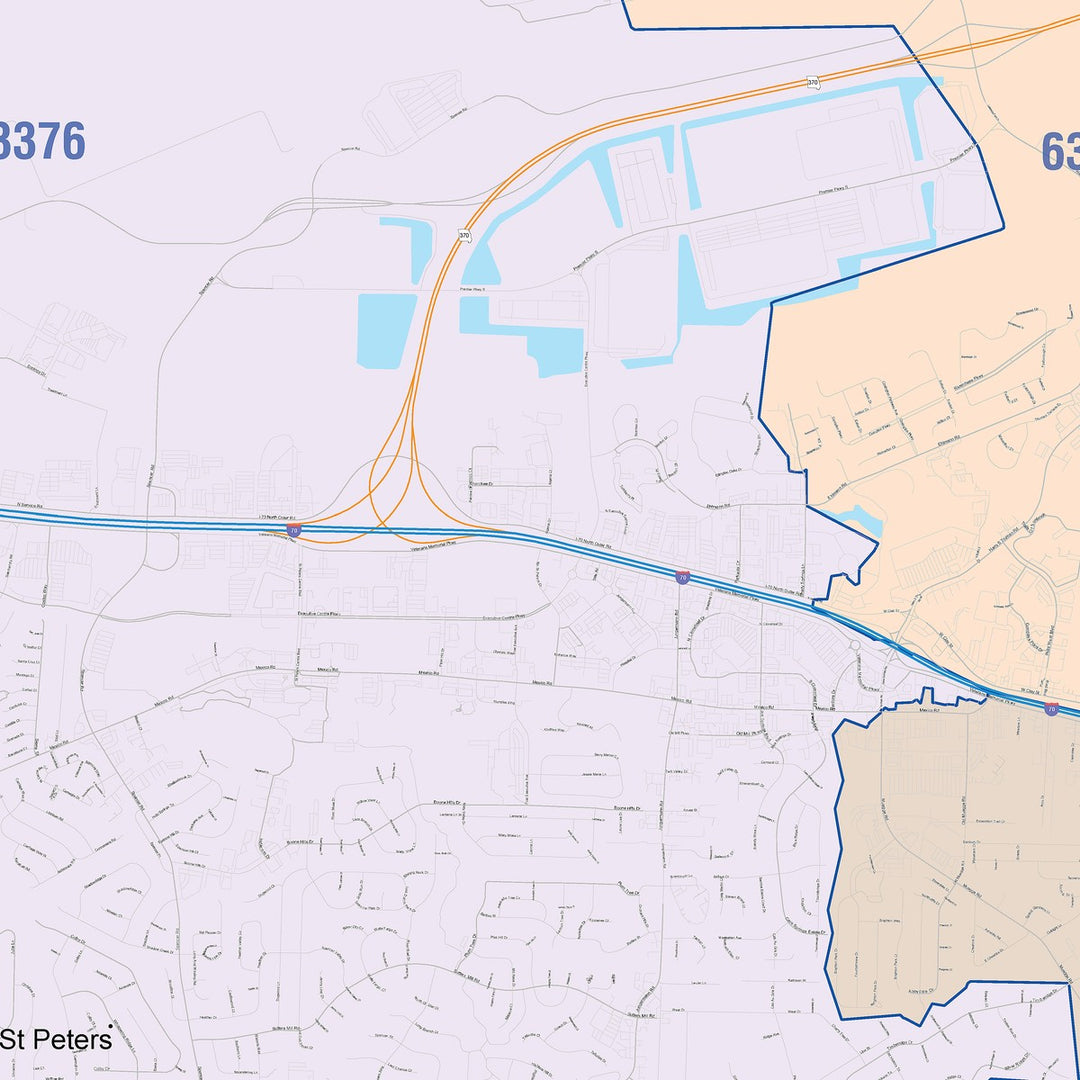 Color Cast Zip Code Style Wall Map of St. Peters, MO