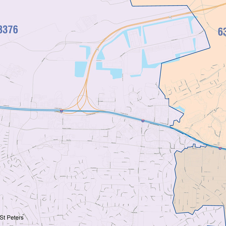 Color Cast Zip Code Style Wall Map of St. Peters, MO