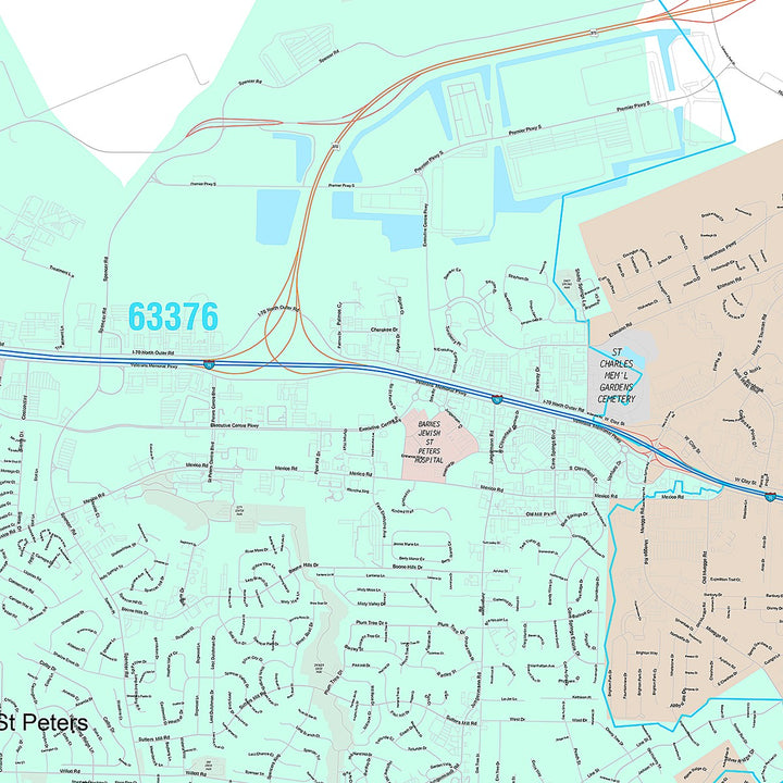 Premium Style Wall Map of St. Peters, MO