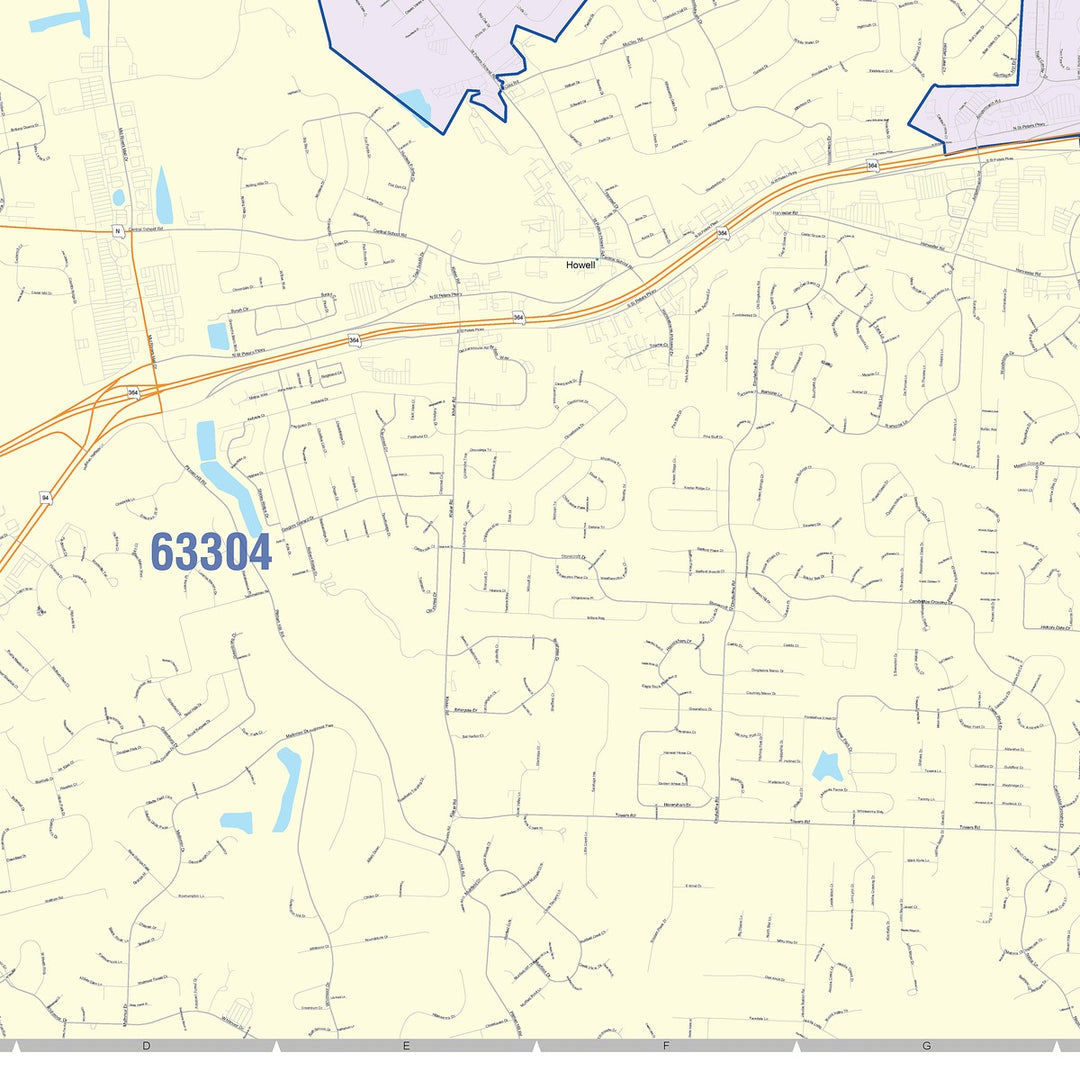 Color Cast Zip Code Style Wall Map of St. Peters, MO