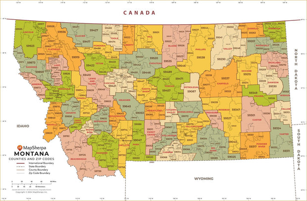 Montana Zip Code Map with Counties