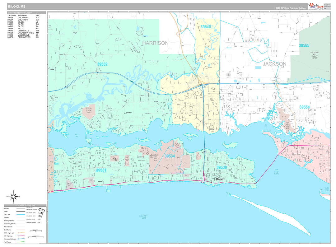 Premium Style Wall Map of Biloxi, MS