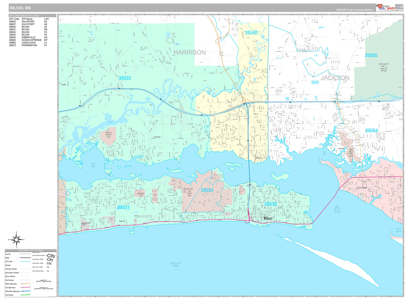 Premium Style Wall Map of Biloxi, MS