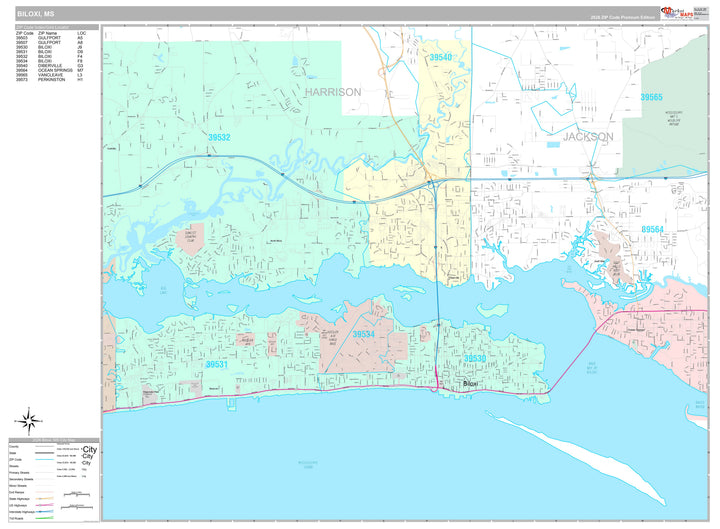 Premium Style Wall Map of Biloxi, MS