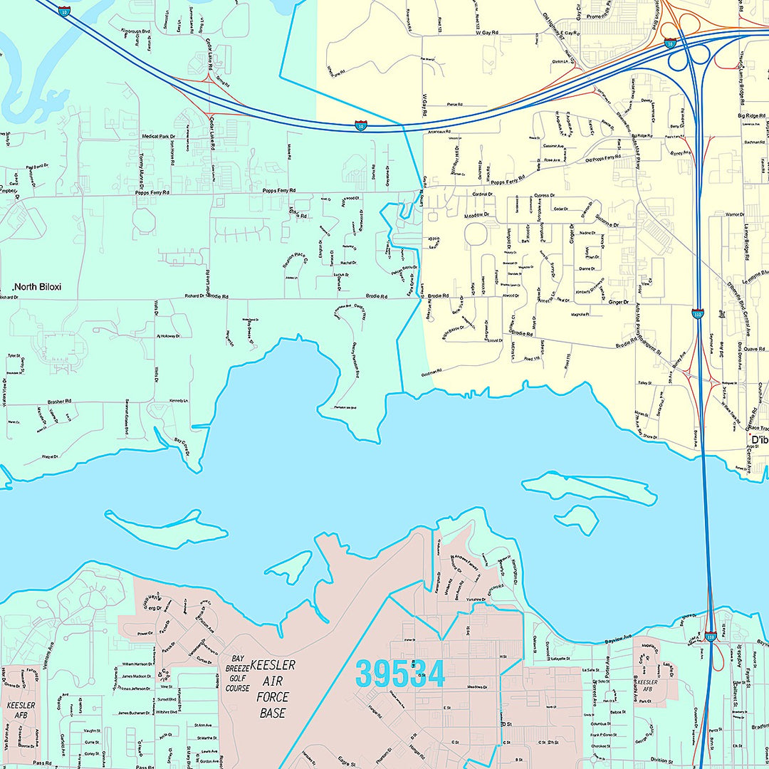Premium Style Wall Map of Biloxi, MS