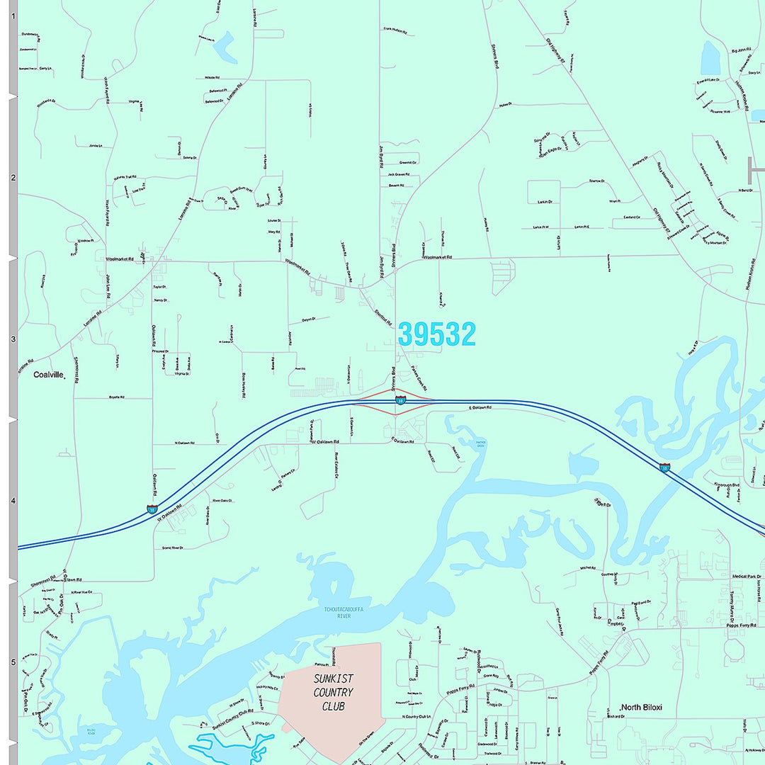 Premium Style Wall Map of Biloxi, MS