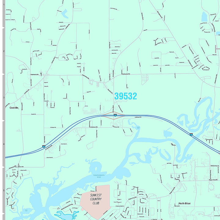 Premium Style Wall Map of Biloxi, MS