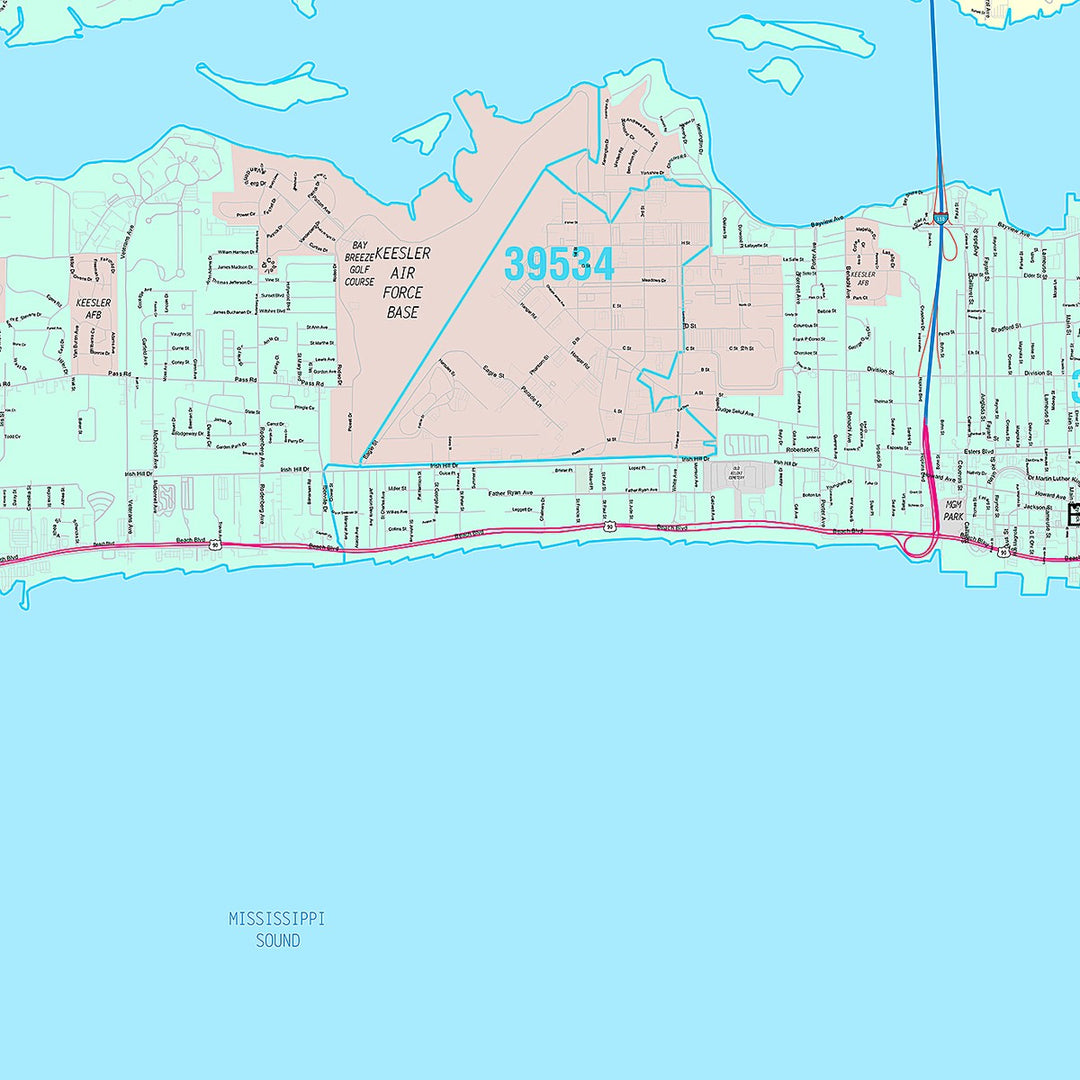 Premium Style Wall Map of Biloxi, MS