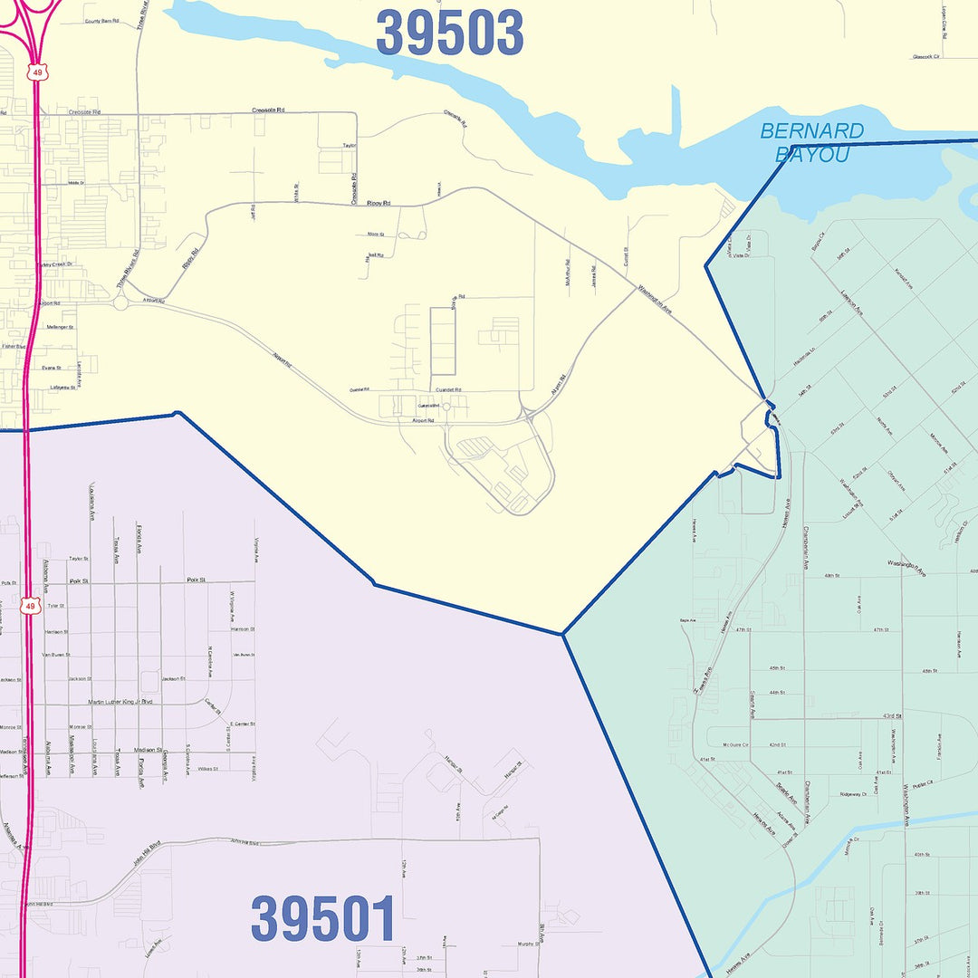Color Cast Zip Code Style Wall Map of Gulfport, MS