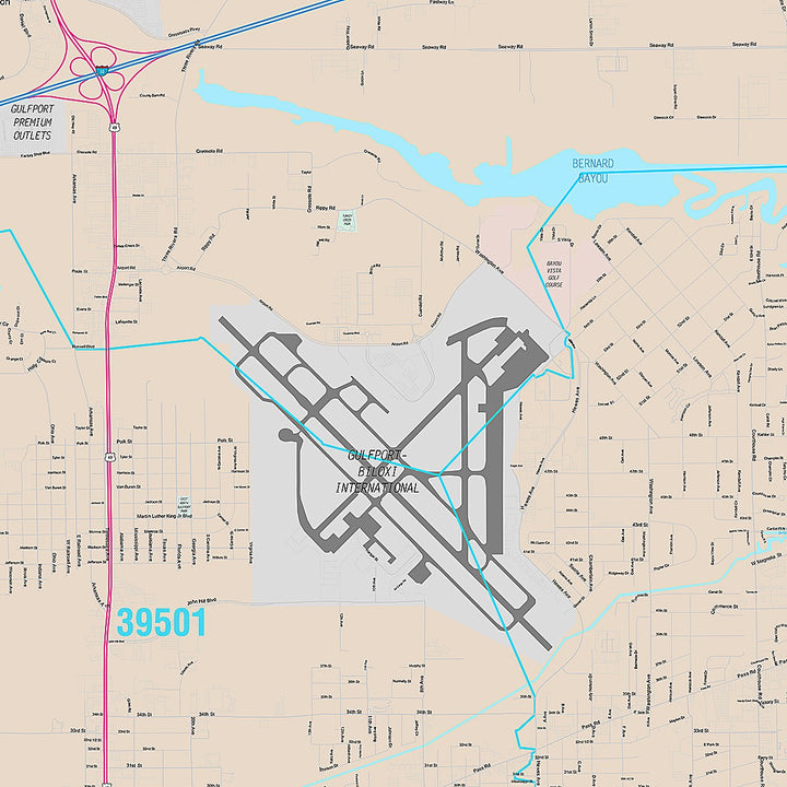 Premium Style Wall Map of Gulfport, MS