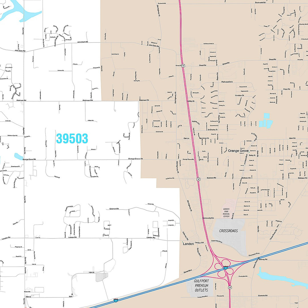 Premium Style Wall Map of Gulfport, MS