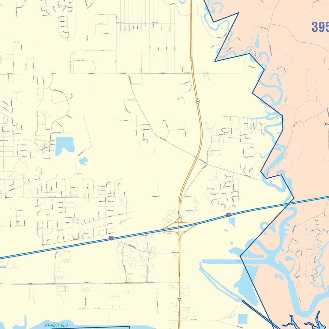 Color Cast Zip Code Style Wall Map of Gulfport, MS