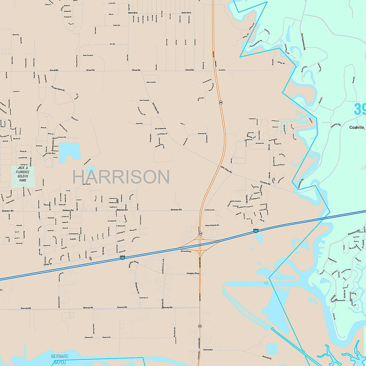 Premium Style Wall Map of Gulfport, MS